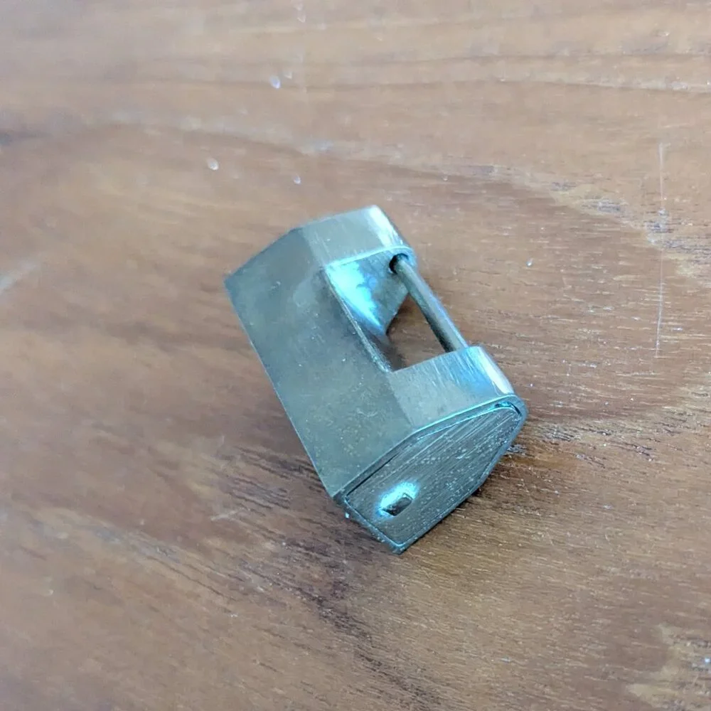Vintage Etched Chinese Asian Brass Trunk Lock | Traditional Spring Padlock